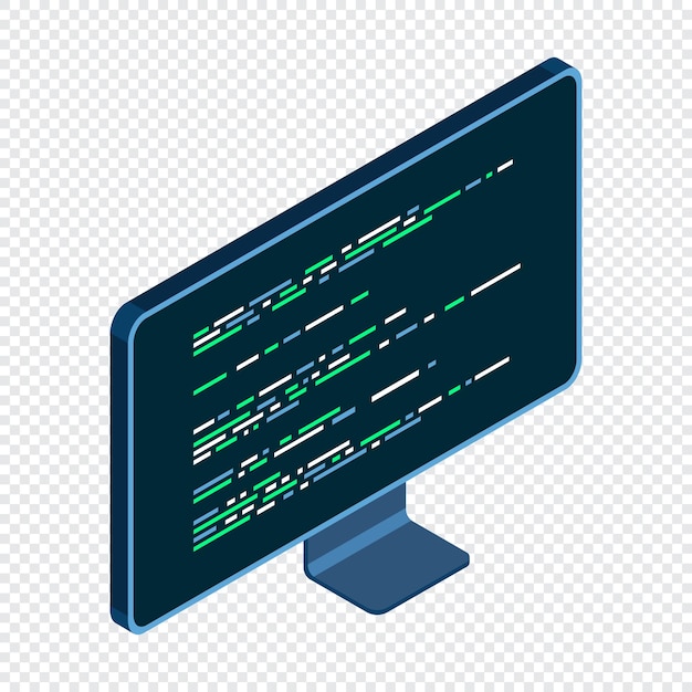 isometric monitor computer monitor isometric desktop program code on a monitor screen modern monitor vector illustration