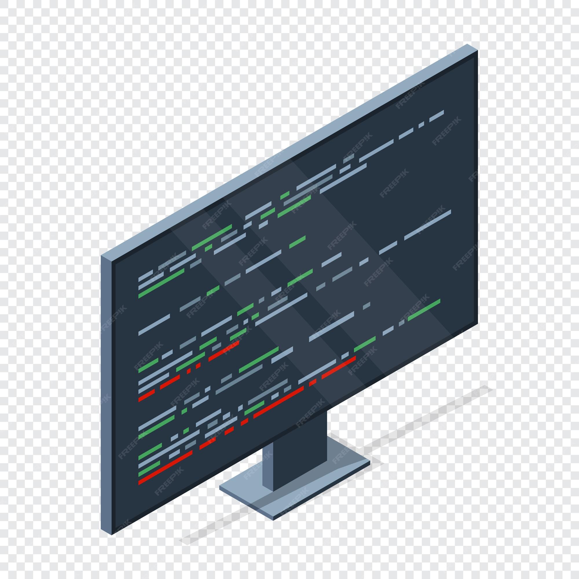 Premium Vector | Isometric monitor with program code on screen ...