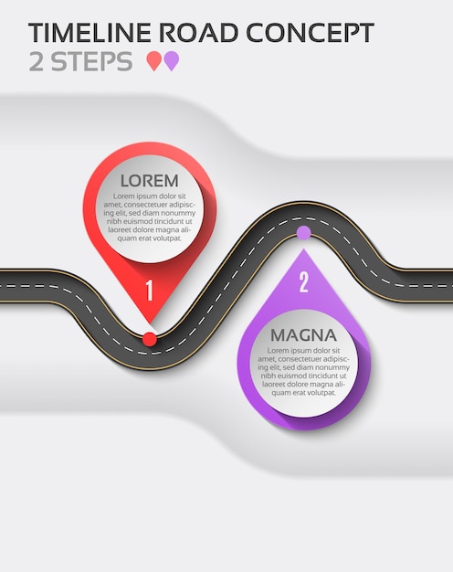 Vector isometric navigation map infographic 2 steps timeline concept winding road