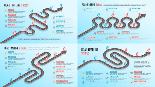 Isometric navigation map infographic 89 steps timeline concepts