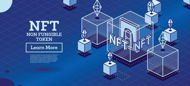 Grafica nft isometrica all'interno della tecnologia blockchain del cubo trasparente