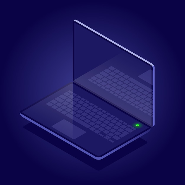 Vector isometric notebook laptop in dark