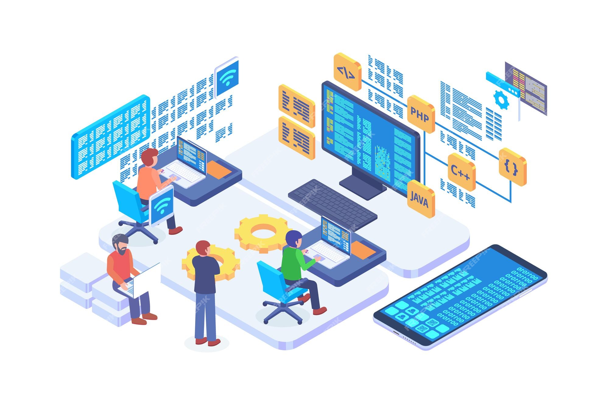 Premium Vector | Isometric object oriented programming vector concept