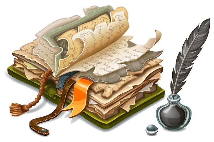 Vector isometric old book and ink.