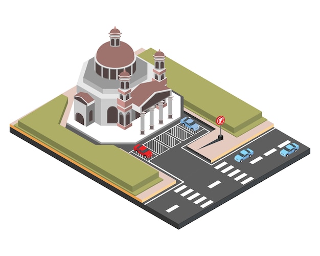 Isometric old church semarang, vector illustration