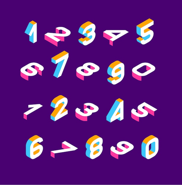 Isometric olored numbers 3d