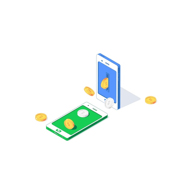 Isometric online payment mobile application illustration