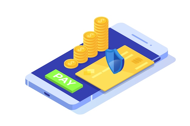 Vector isometric online payment online concept