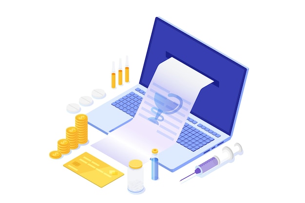 Vector isometric online pharmacy shopping