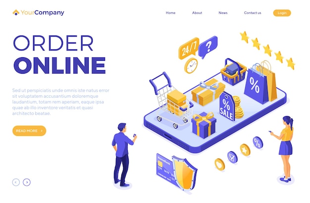 Vector isometric online shopping delivery concept.