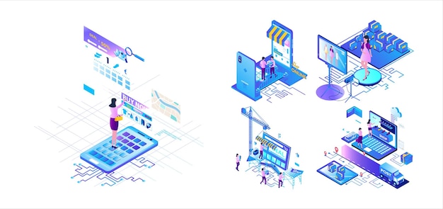 Vector isometric online shopping