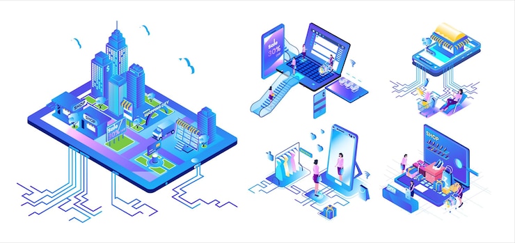 Vector isometric online shopping
