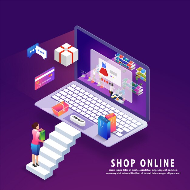 Vector isometric online store.