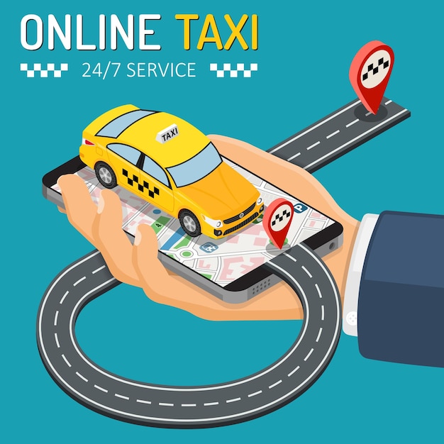 Concetto di servizio di taxi online isometrico