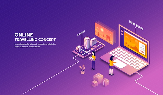 Vector isometric online travelling and booking design concept