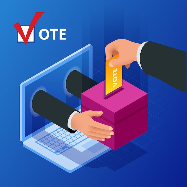 Изометрическая концепция онлайн-голосования и выборов. цифровое онлайн-голосование, демократия, политика, выборы, правительство.