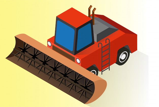 Vector isometric orange farm tractor or bulldozer