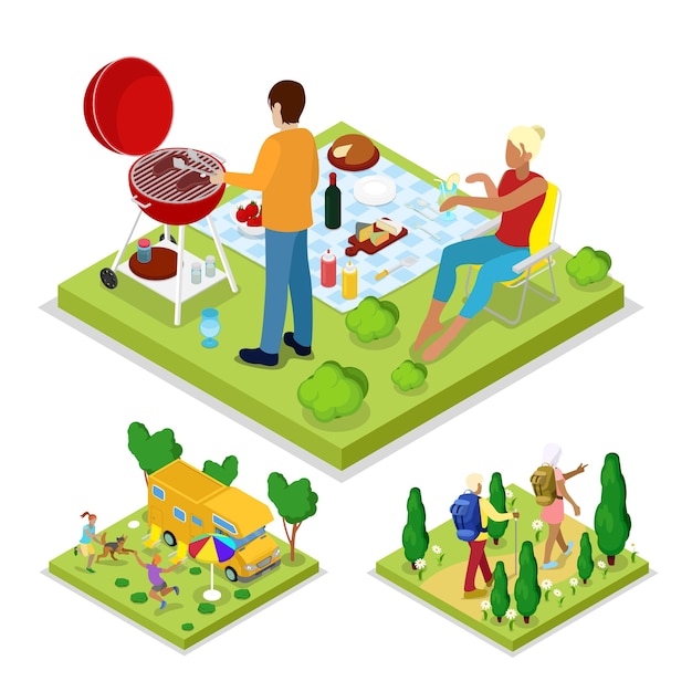 Vector isometric outdoor activity illustration