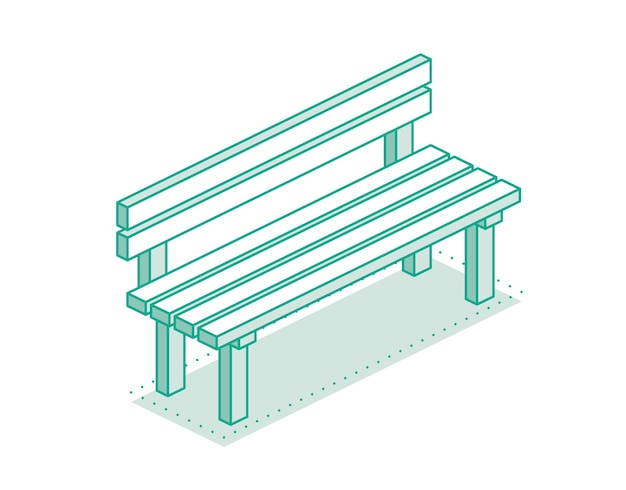 Вектор Изометрический контур современная уличная скамейка минималистический объект, изолированный на чистом белом фоне идеально подходит для представления общественных пространств городского планирования и современной архитектуры