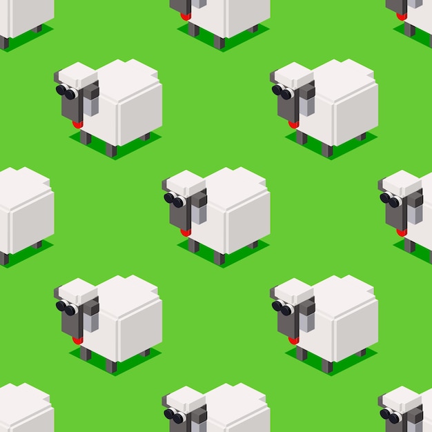 Isometric pattern of sheep on the grass. Vector clipart