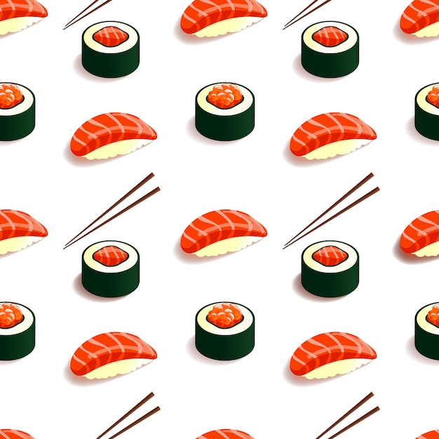 Vector isometric pattern sushi and rolls