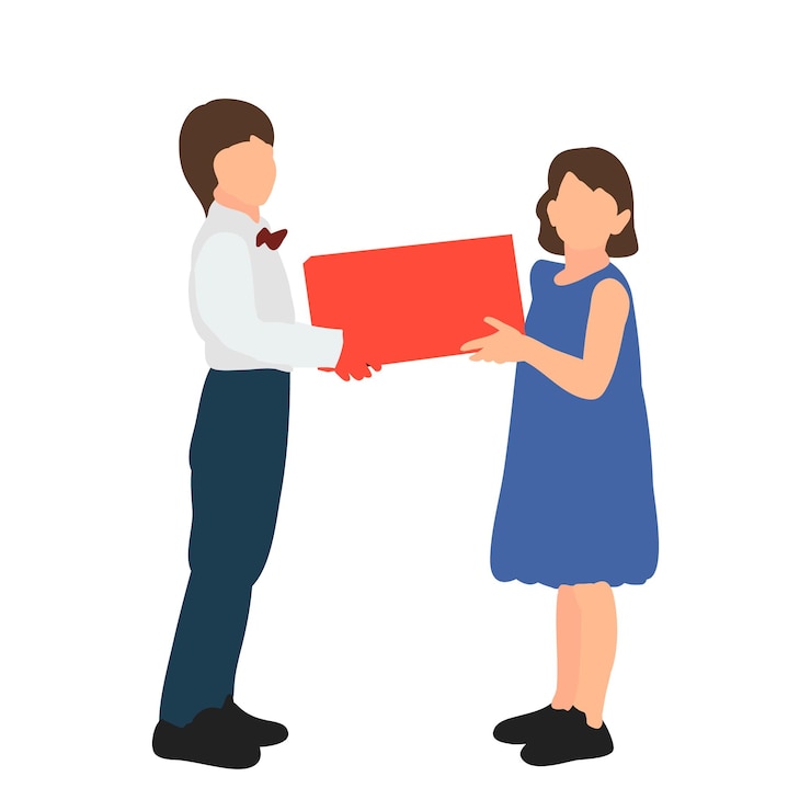 Vector isometric people children with gift