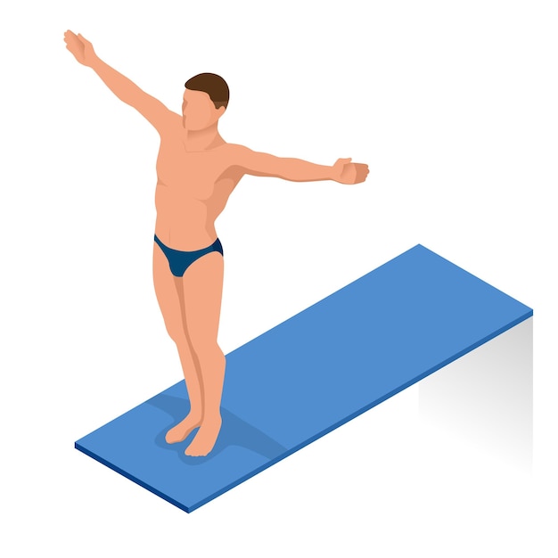 Isometric people diving into water in to the swimming pool,\
diver. female swimmer, that jumping and diving into indoor sport\
swimming pool. sporty woman.