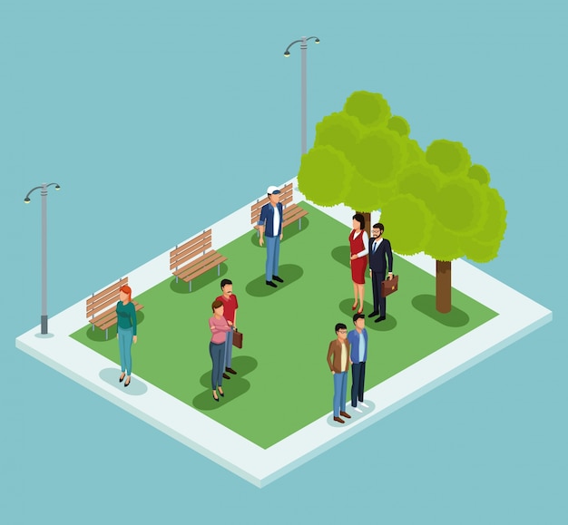 Isometric people in park