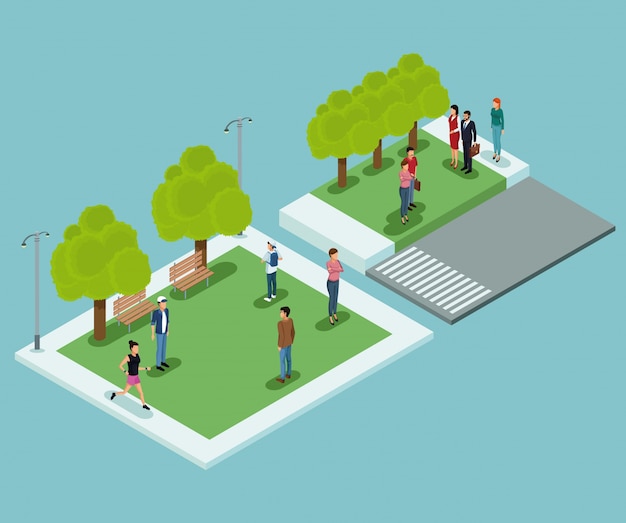 Vector isometric people in park