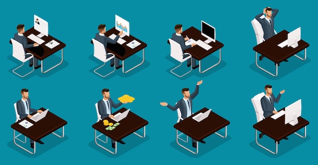 Isometric people person 3d coaching business coach businessmen companybackground