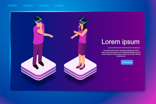 Vector isometric people use virtual reality glasses in 3d