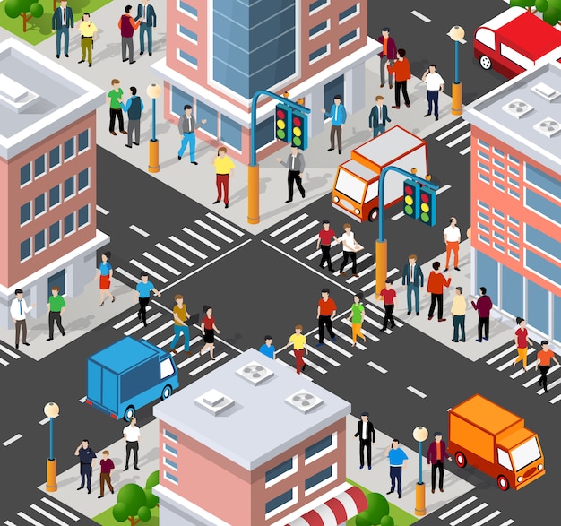 Vector isometric people walking on the street