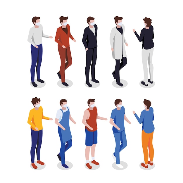 Vector isometric people wearing medical masks - collection