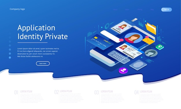 Vector isometric personal data information app identity private concept digital data secure banner biometrics technology vector illustration for personal identity recognition and access authentication