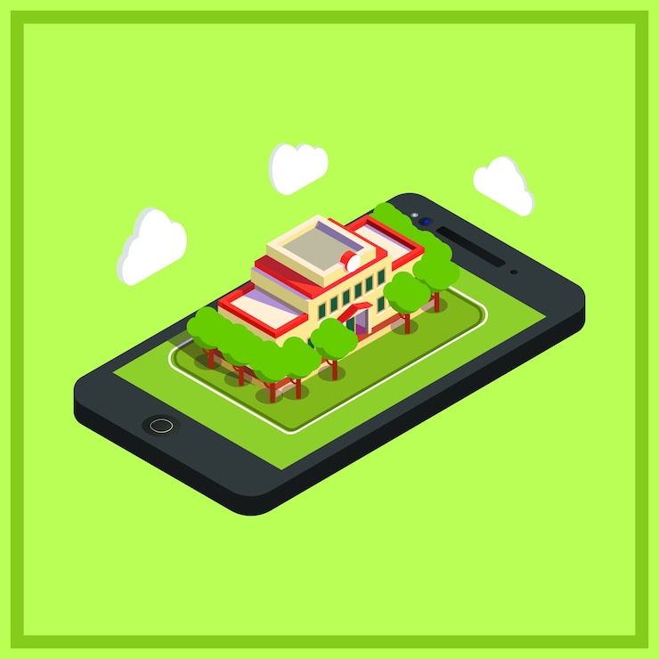 Vector isometric phone and building