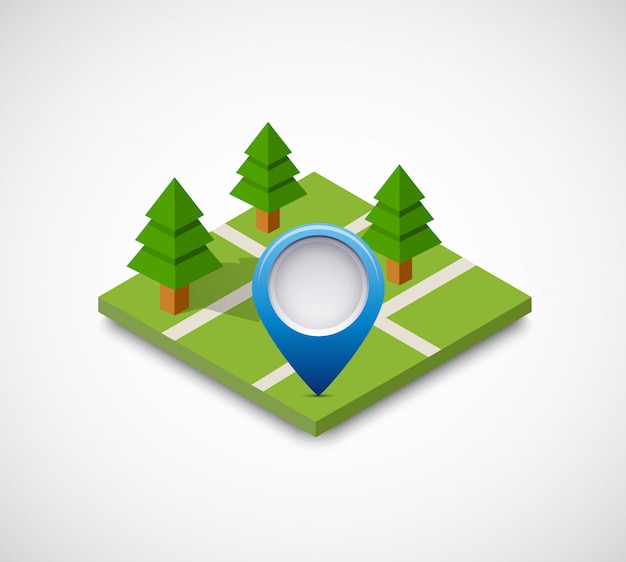 Vector isometric pin icon on the navigation map