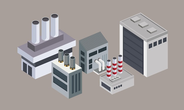 Vector isometric plant chimneys structure