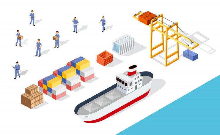 Vector isometric port cargo ship