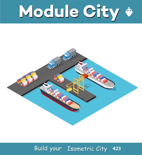 Vector isometric port cargo ship