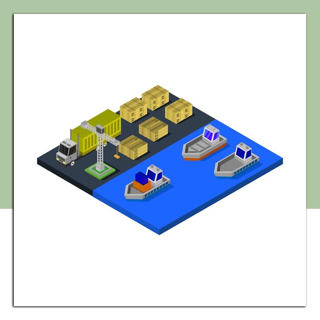 Vector isometric port illustrated on white background