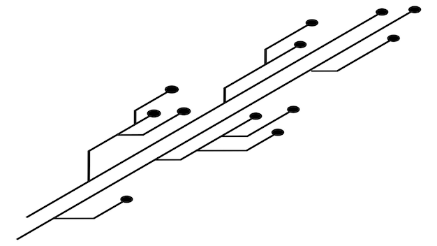 Isometric printed circuit board PCB tracks isolated on white background Technical clipart with lines and dots at the ends Design element