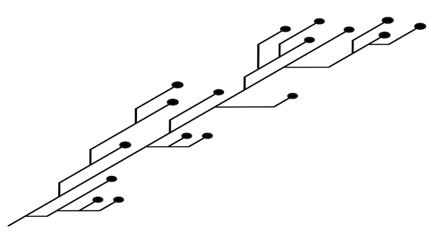 Isometric printed circuit board PCB tracks isolated on white background Technical clipart with lines and dots at the ends Vector design element