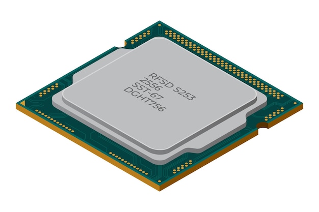 Isometric processor Central processing unit or CPU Computer hardware components Semiconductor technology concept Vector illustration