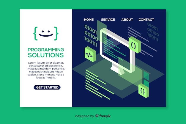 Vector isometric programming landing page template