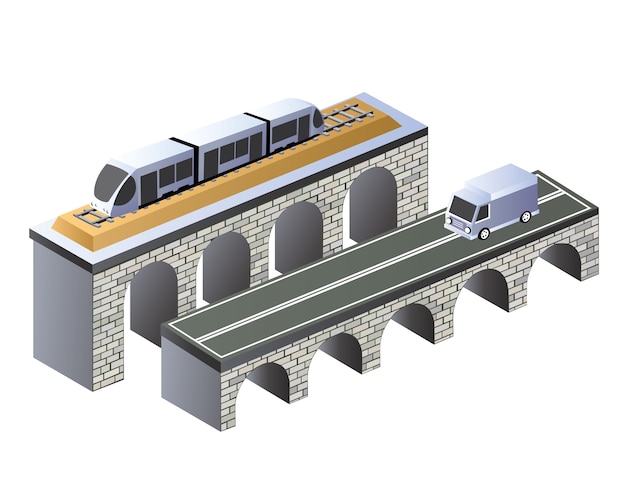 Isometric projection of the urban area of the road on the bridge