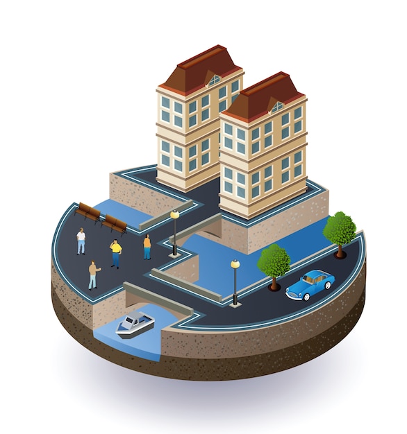 Isometric projection of the vector plot of the old ancient city