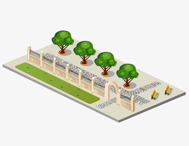 Proiezione isometrica del vettore del giardino urbano