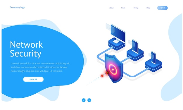 Isometric Protection network security and safe your data concept Web page design templates Cybersecurity Digital crime by an anonymous hacker Vector illustration