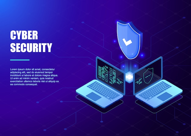 Vector isometric protection network security and safe your data template