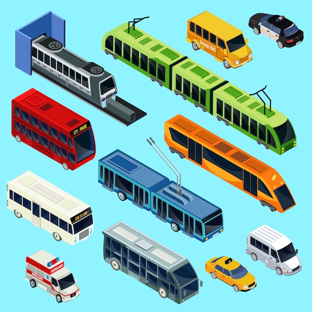 Vector isometric public transport set